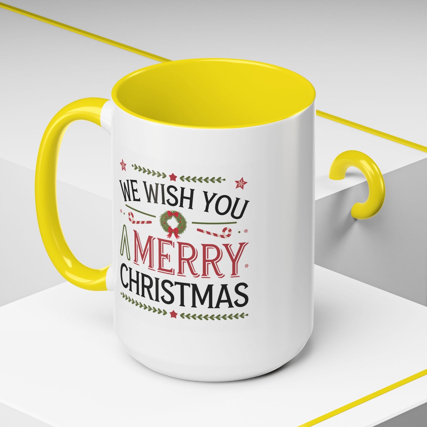 Christmas Mug - We Wish You a Merry Christmas Blue Green & Red Text