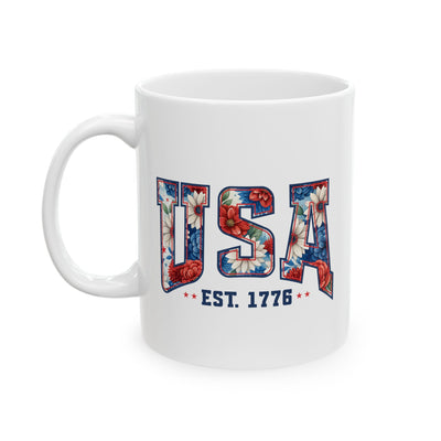 4th of July Mug - USA EST 1776 Floral