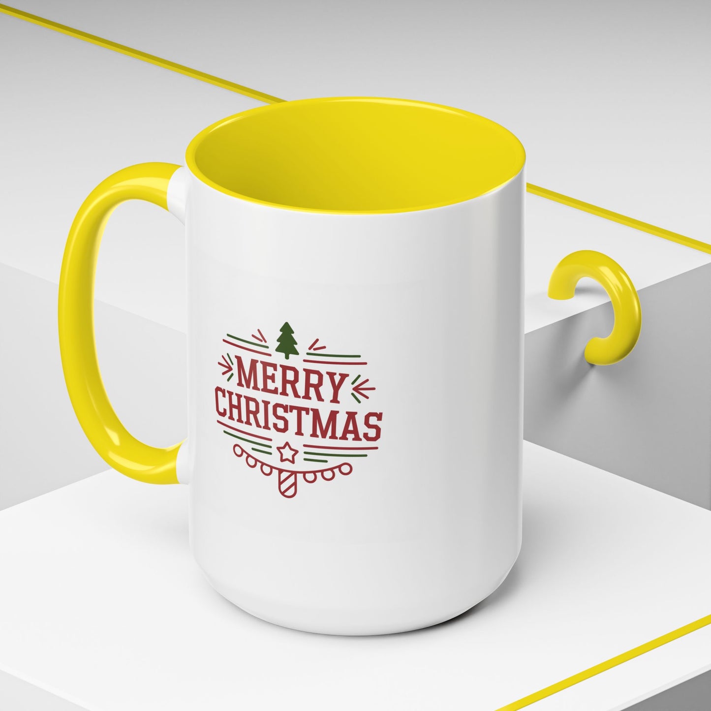 Christmas Mug - Merry Christmas Maroon Text Tree Star