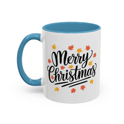 Christmas Mug - Merry Christmas Black Text Fall Leaves