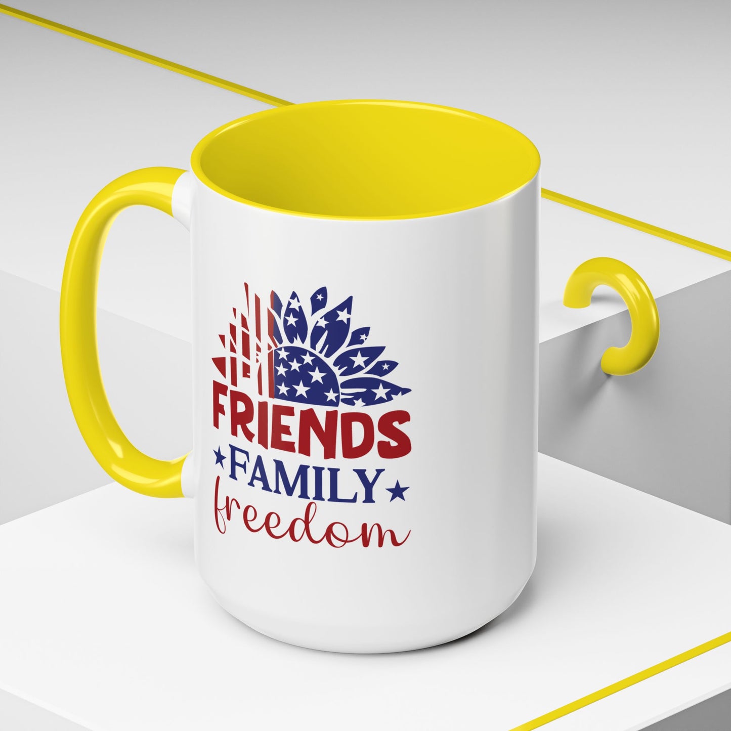 4th of July Mug - Friends Family Freedom Sunflower