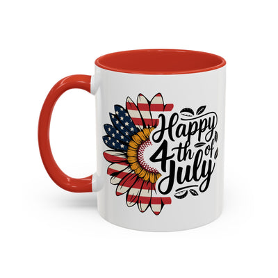 4th of July Mug - Happy 4th of July Sunflower USA Flag
