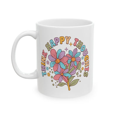 Wellness Mug - Think Happy Thoughts Retro Flowers