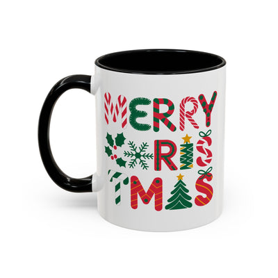 Christmas Mug - Merry Christmas Red Green & Gold Decorative Text