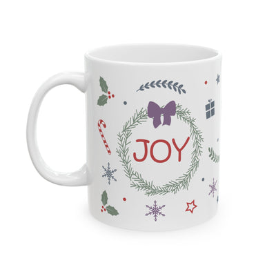 Christmas Mug - Joy Bow Candy Presents Snowflake Star Ornaments
