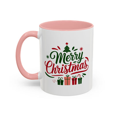 Christmas Mug - Merry Christmas Green & Red Text Tree Snowflakes Presents