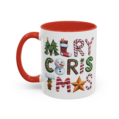 Christmas Mug - Merry Christmas Green Red & Gold Patterned Text