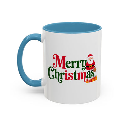Christmas Mug - Merry Christmas Green & Red Text Santa Presents