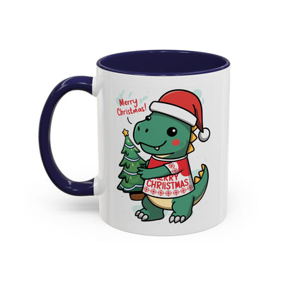 Christmas Mug - Merry Christmas Red Text Dinosaur Tree