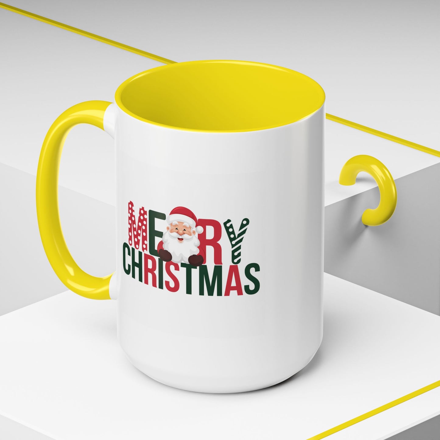 Christmas Mug - Merry Christmas Green & Red Text Santa