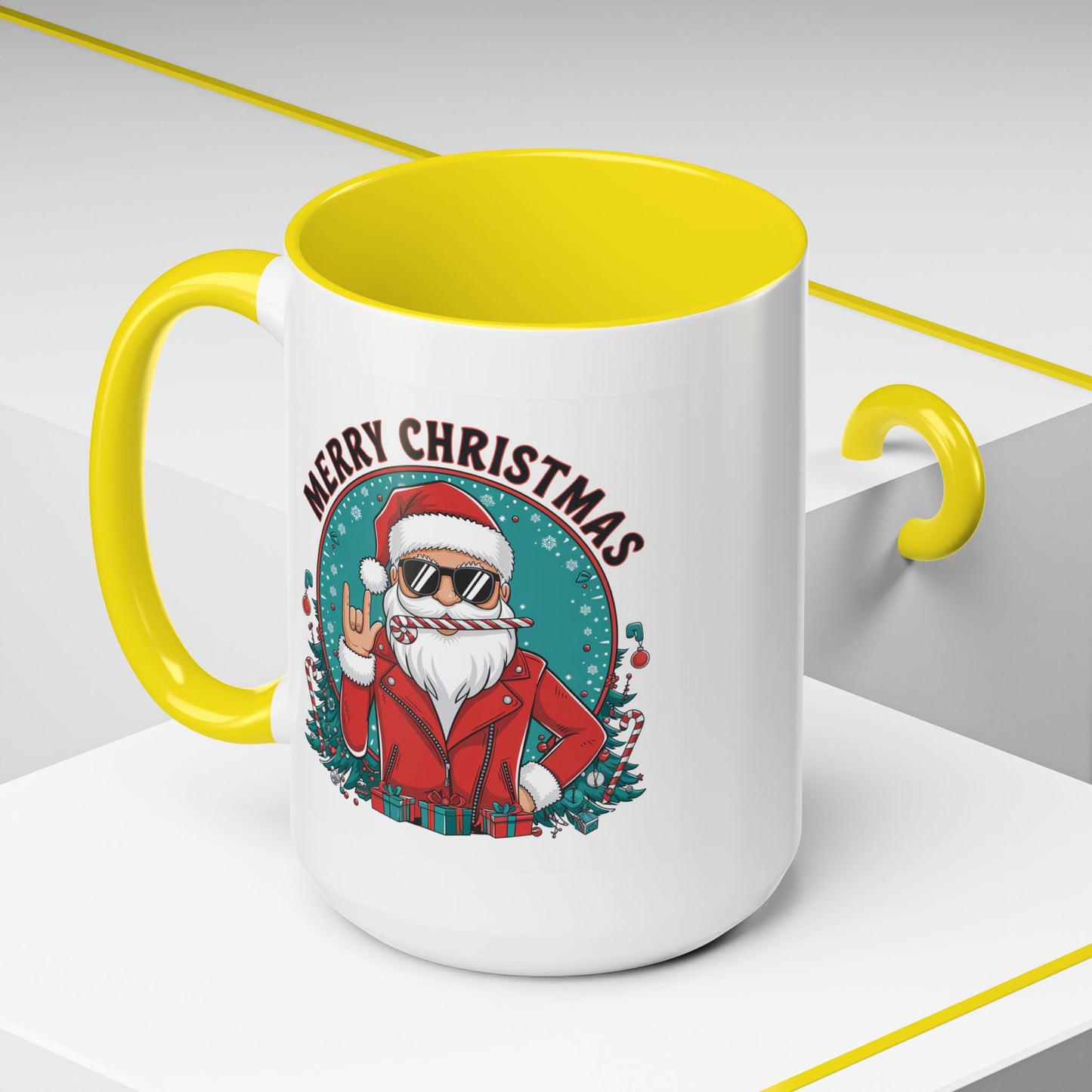 Christmas Mug - Merry Christmas Black & Red Text Cool Santa