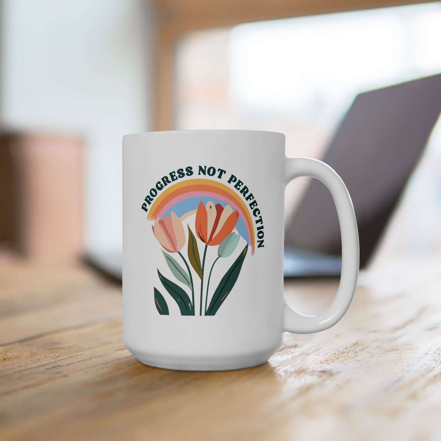 Motivation Mug - Progress Not Perfection Flowers