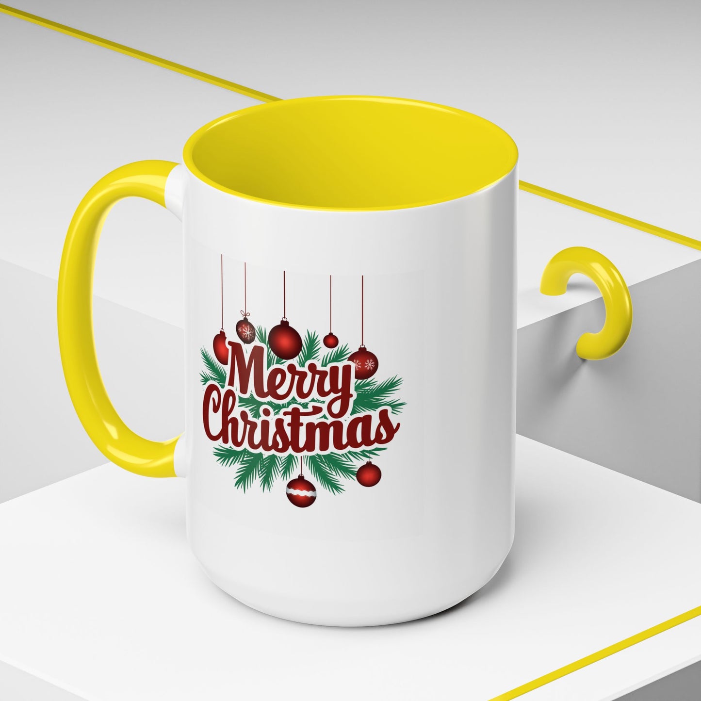 Christmas Mug - Merry Christmas Maroon Text Ornaments