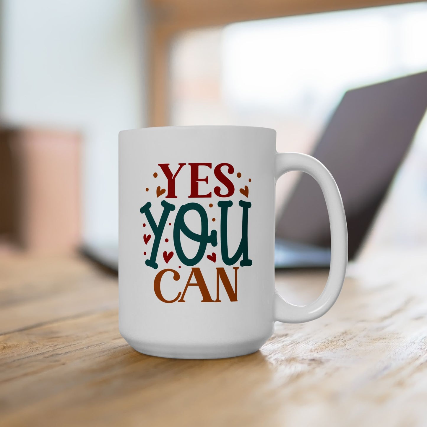 Motivation Mug - Yes You Can Hearts