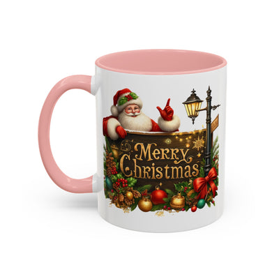 Christmas Mug - Merry Christmas Gold Text Santa Point Ornaments