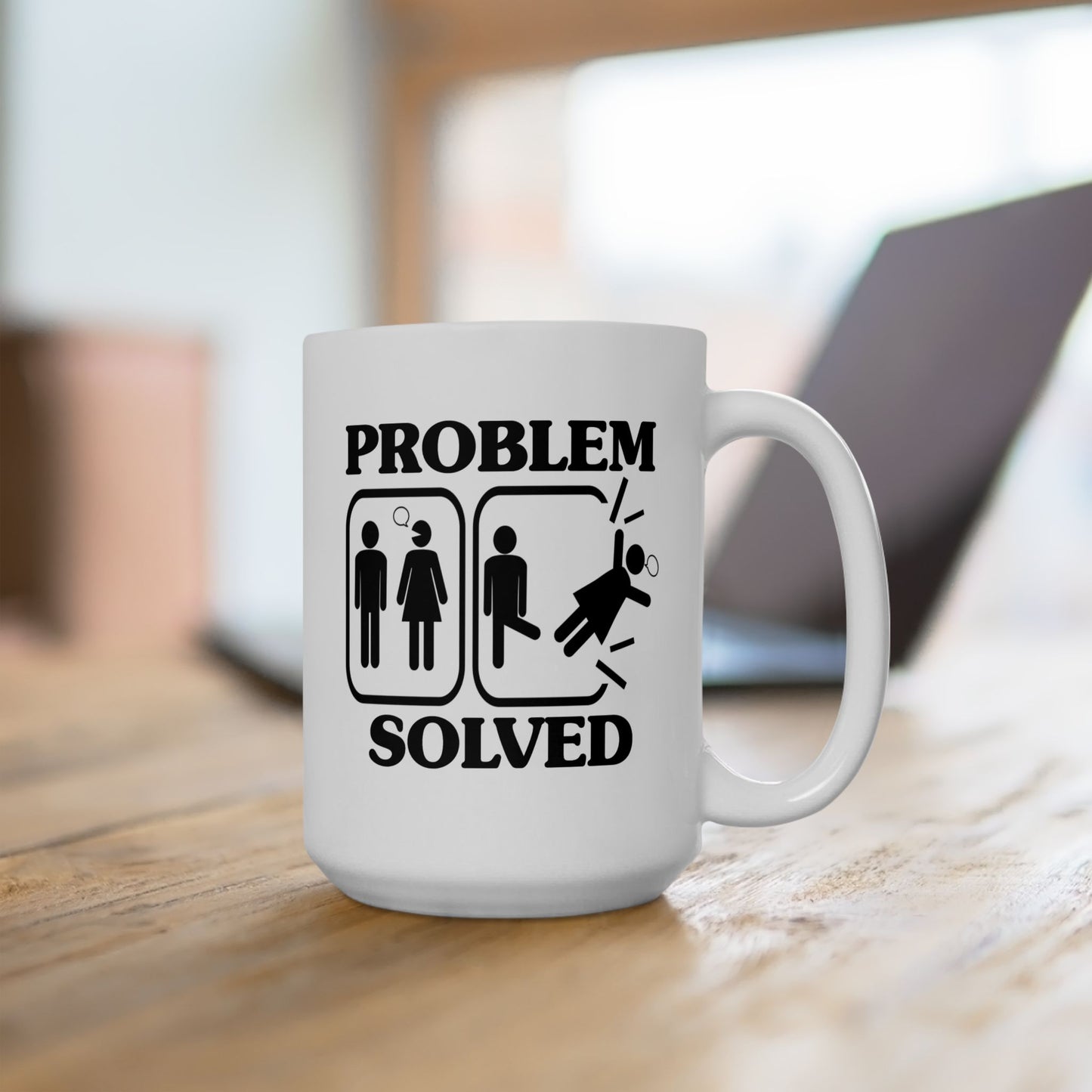 Humor Mug - Problem Solved - Boy Kicks Girl