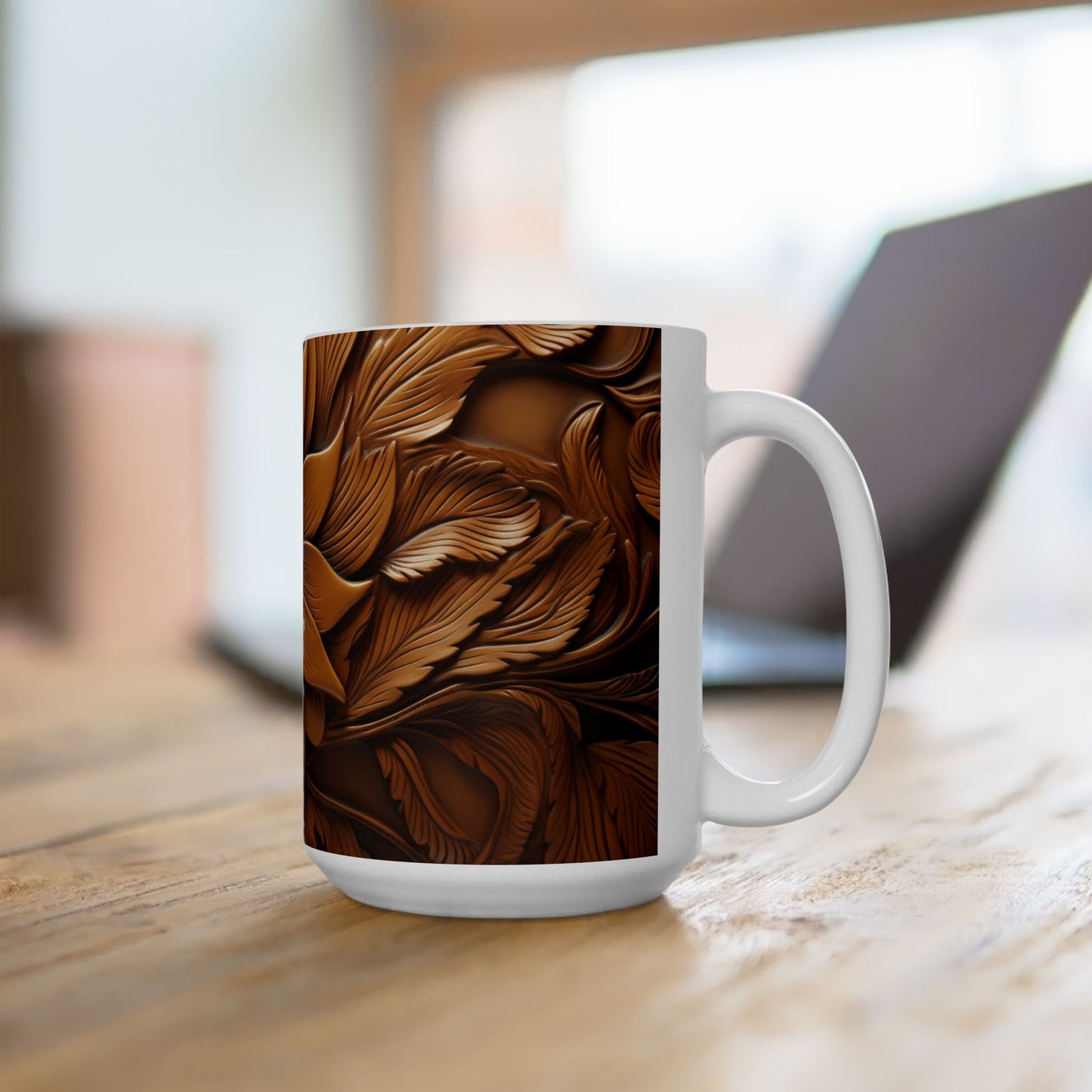 Artistic Mug - Wood Carved Flower