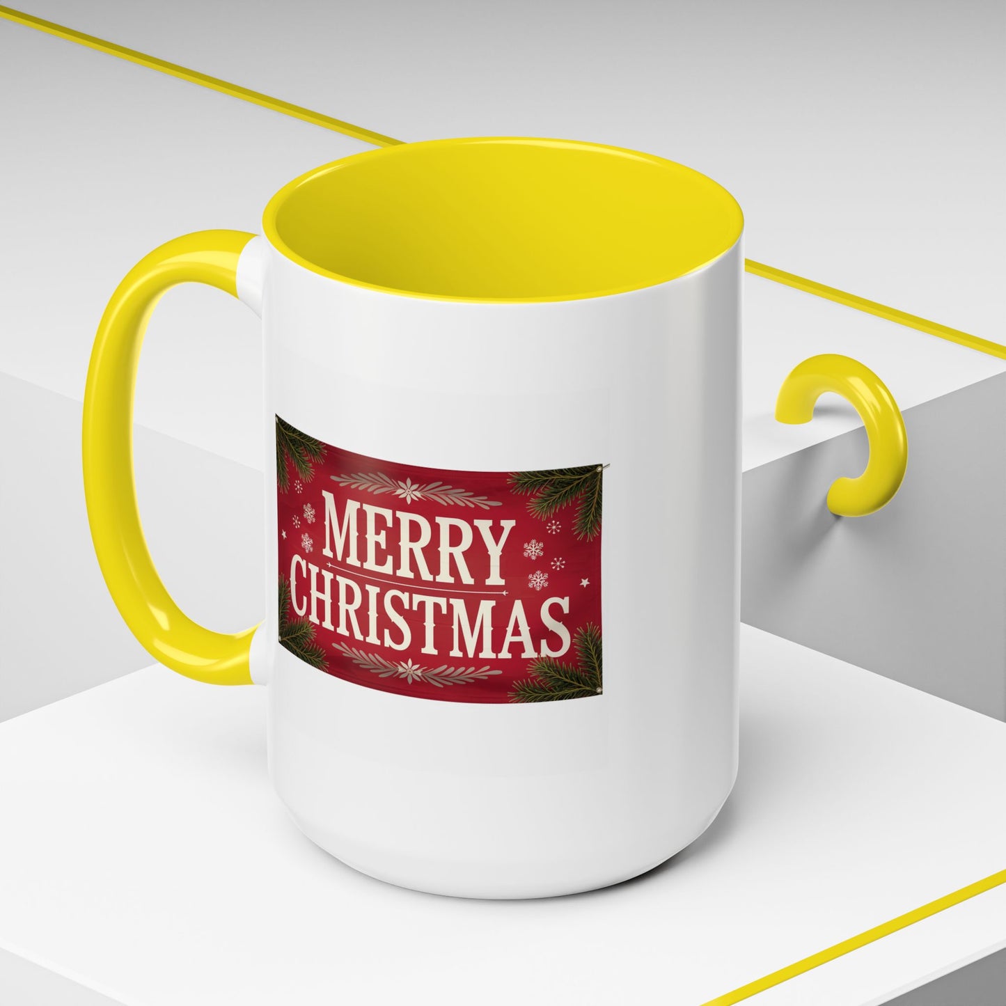 Christmas Mug - Merry Christmas Cream Text Maroon Background