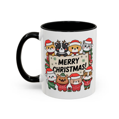 Christmas Mug - Merry Christmas Black Text Cute Animals