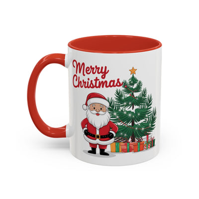 Christmas Mug - Merry Christmas Red Text Santa Tree Presents