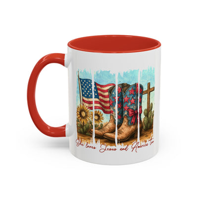 4th of July Mug - She Loves Jesus & America Too Boots