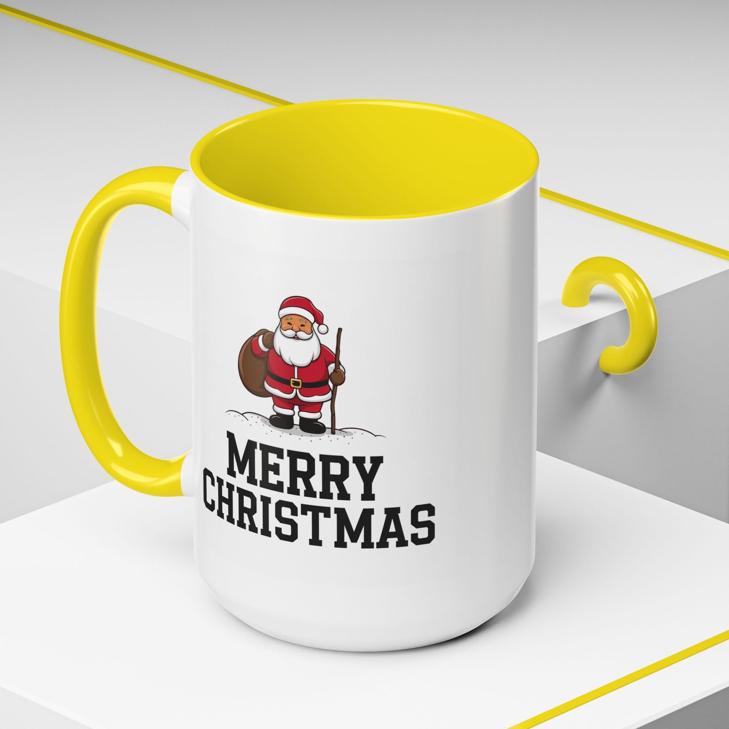 Christmas Mug - Merry Christmas Black Text Santa Walking