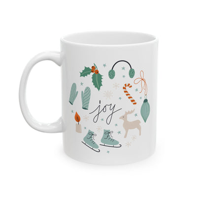 Christmas Mug - Joy Skates Gloves Reindeer Candy Candle Mistletoe Ornaments