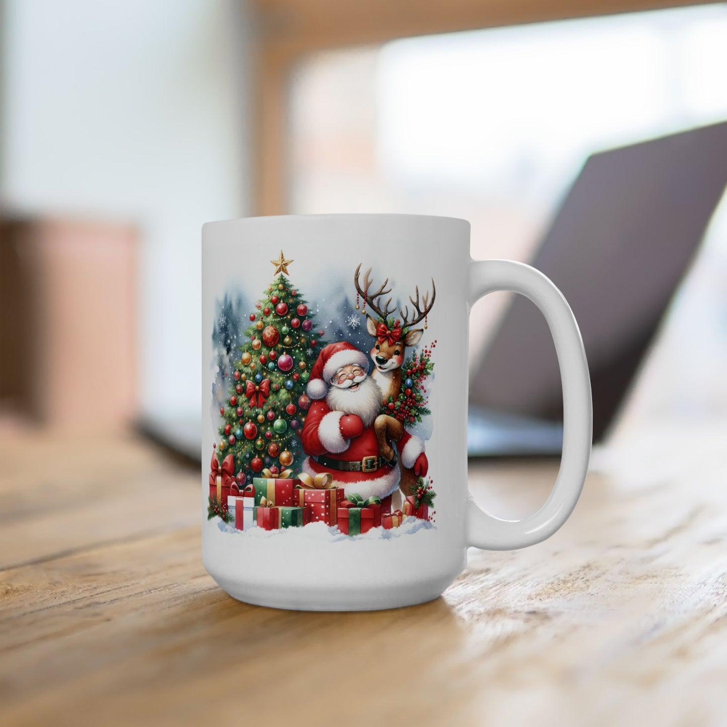 Christmas Mug - Santa Reindeer Tree Presents