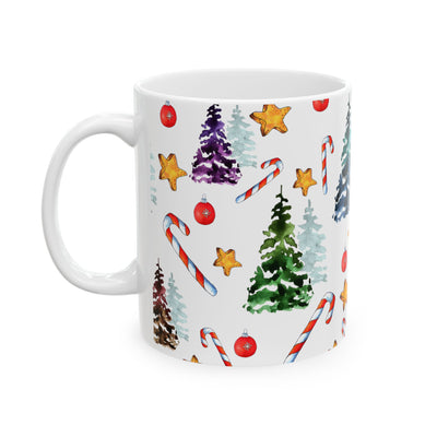 Christmas Mug - Trees Candy Stars Ornaments Pattern