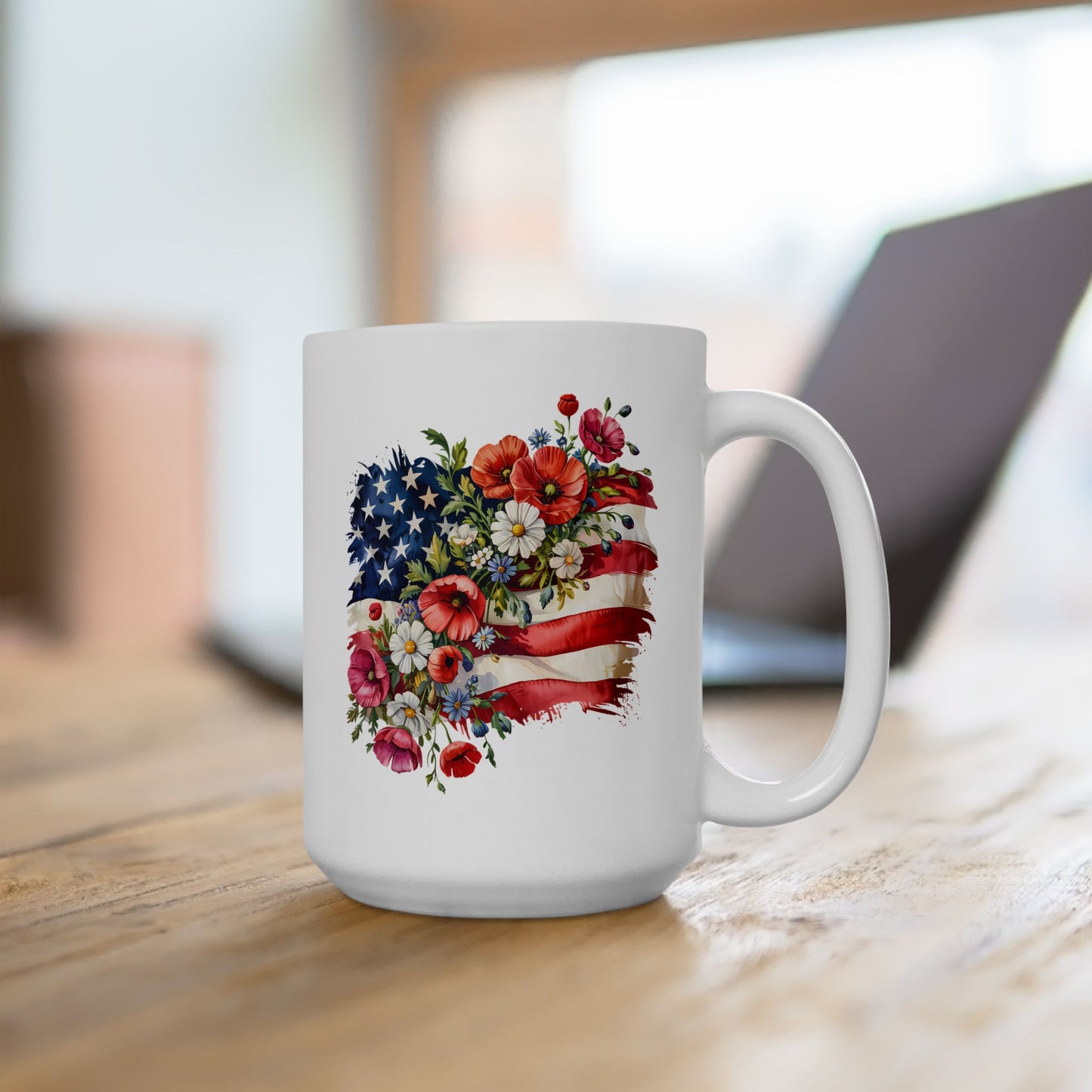 4th of July Mug - Floral American Flag