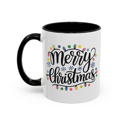Christmas Mug - Merry Christmas Black Text Colored Lights