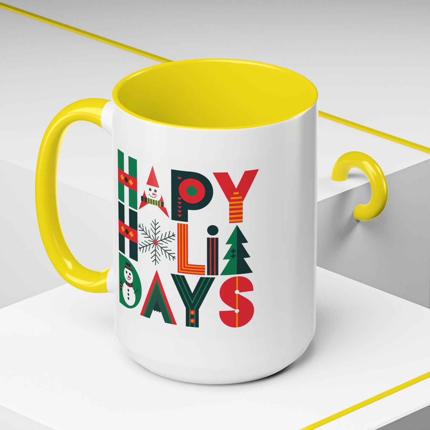 Christmas Mug - Happy Holidays Green Red & Blue Decorative Text