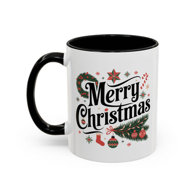 Christmas Mug - Merry Christmas Black Text Star Stocking Ornament Candy Cane