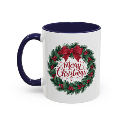 Christmas Mug - Merry Christmas Red Text Bow Wreath