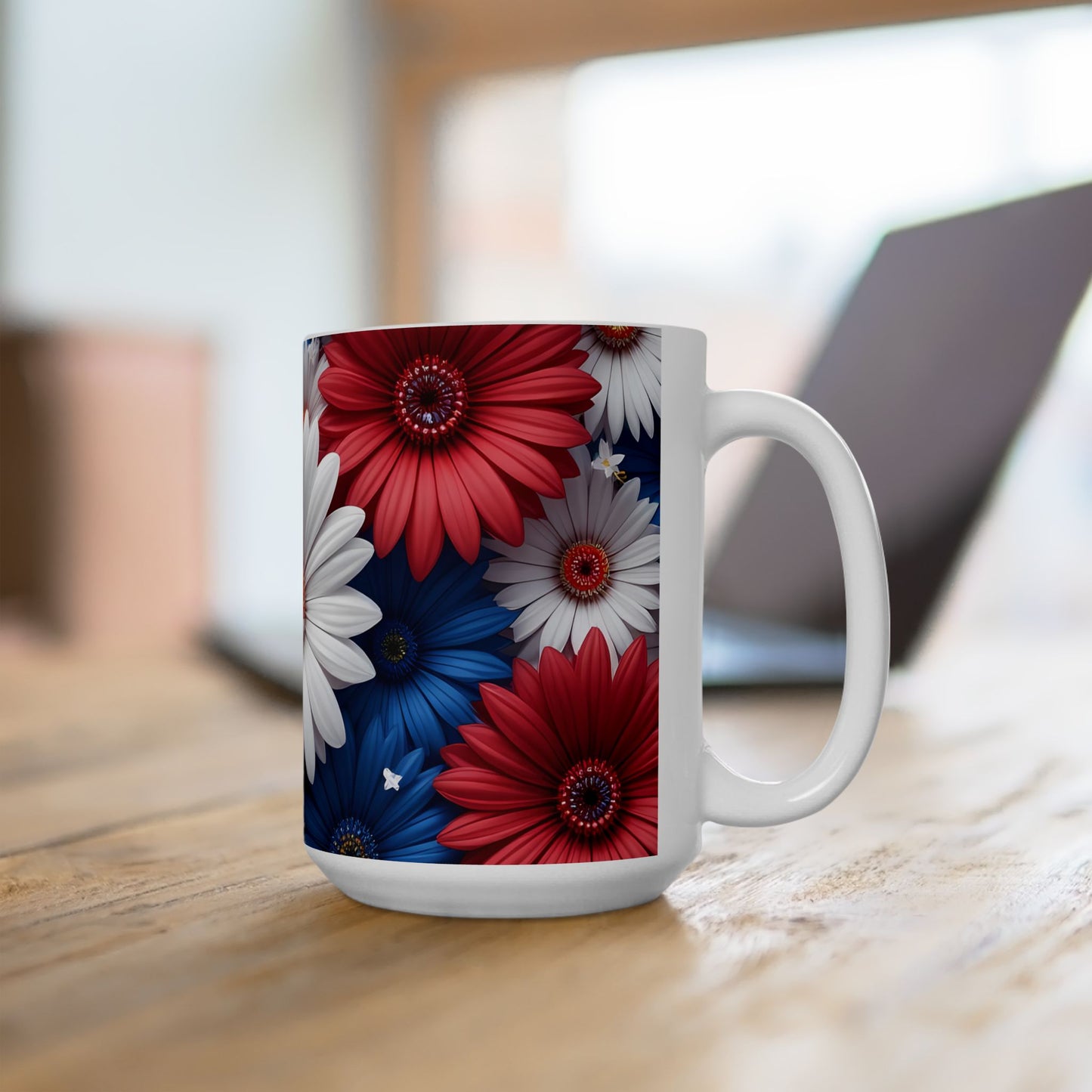Artistic Mug - Red White & Blue Daisies