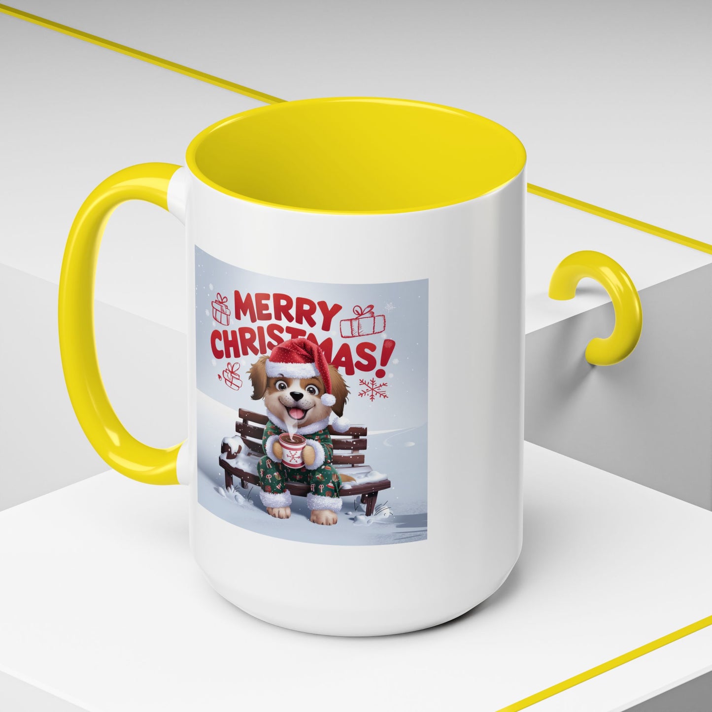 Christmas Mug - Merry Christmas Red Text Puppy Green Top 2