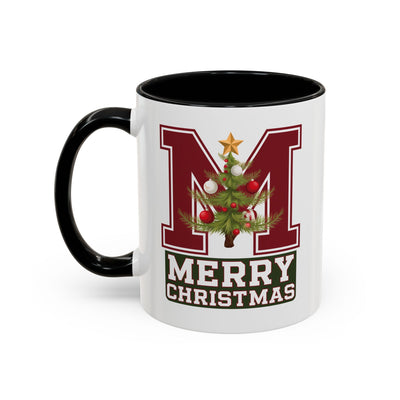 Christmas Mug - Merry Christmas White Green & Red College Text