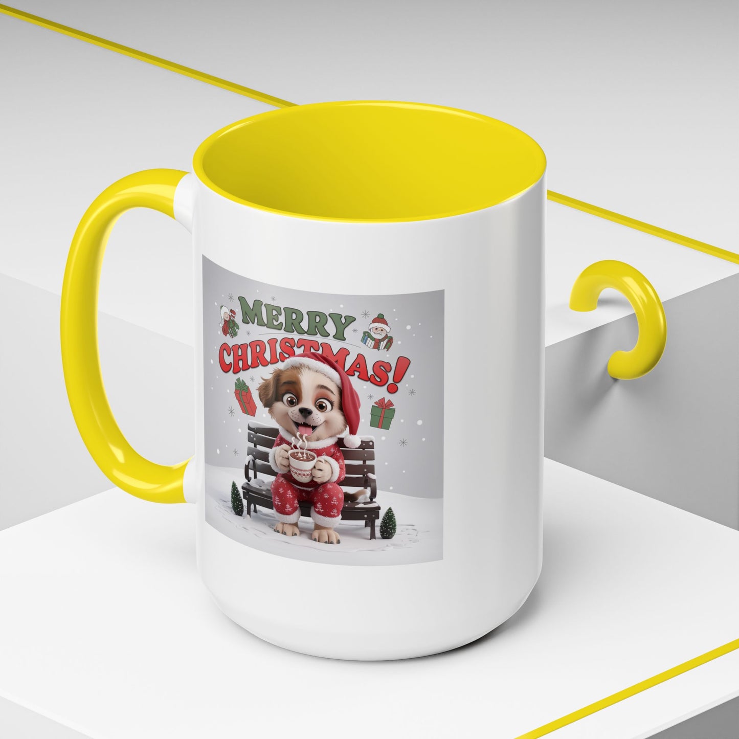 Christmas Mug - Merry Christmas Red Text Puppy Red Top