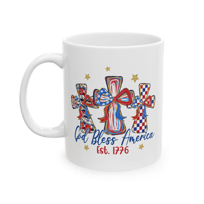 4th of July Mug - God Bless America Patriotic Cross