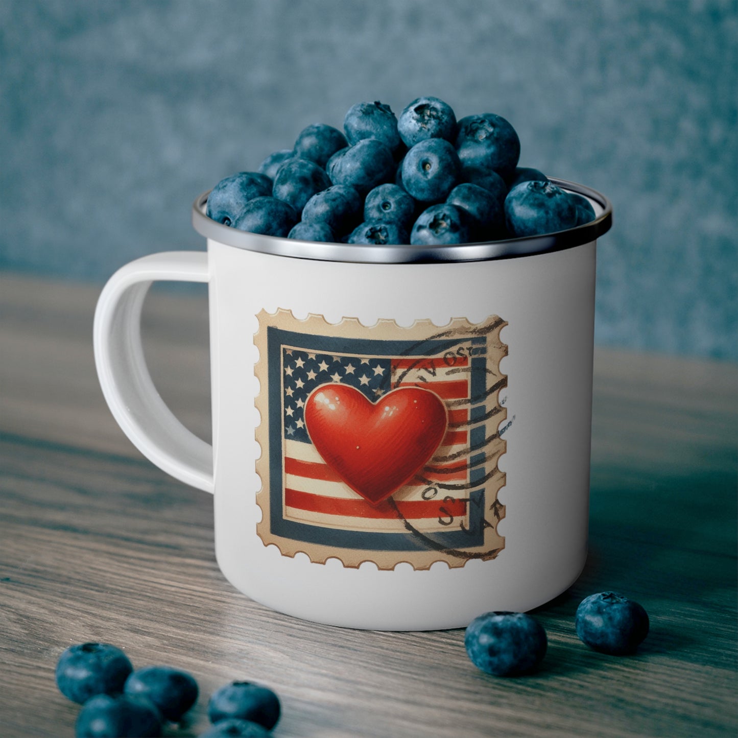 4th of July Mug - American Flag Red Heart Stamp