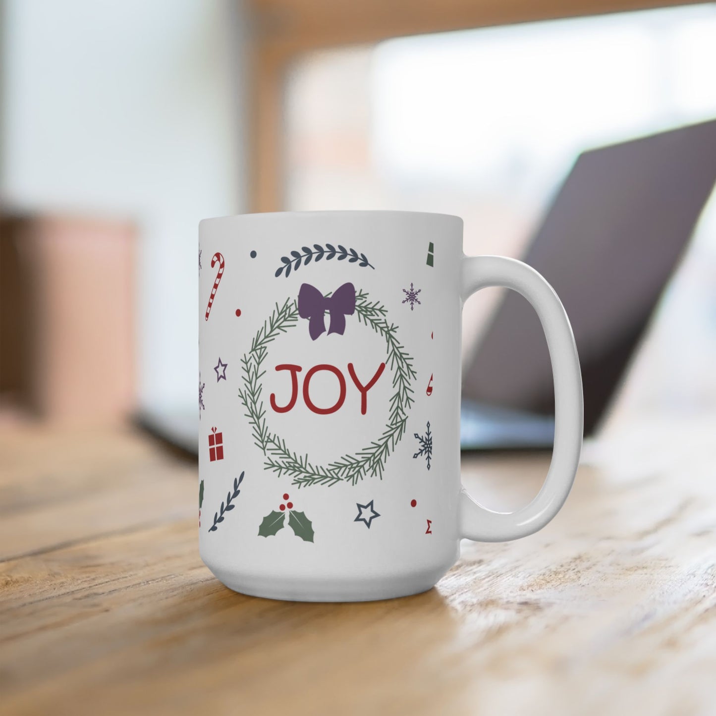Christmas Mug - Joy Bow Candy Presents Snowflake Star Ornaments