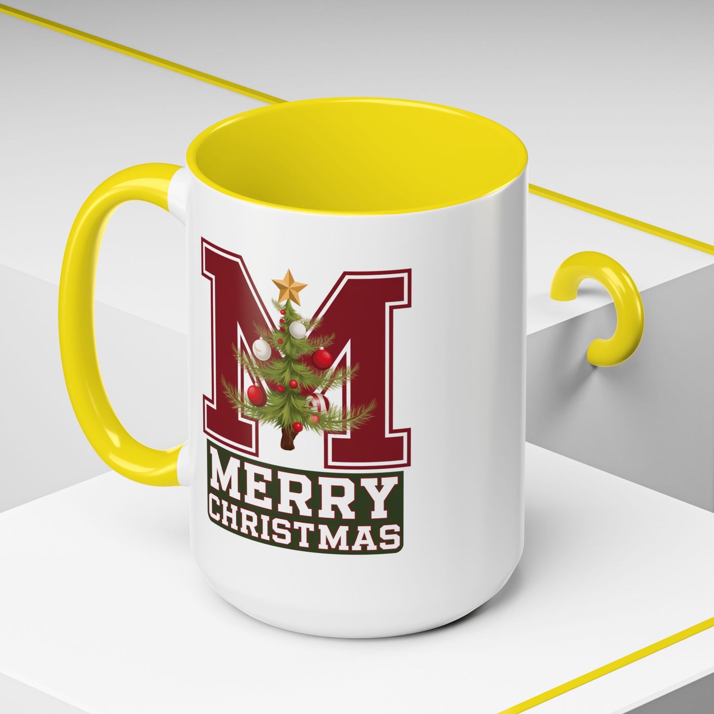 Christmas Mug - Merry Christmas White Green & Red College Text