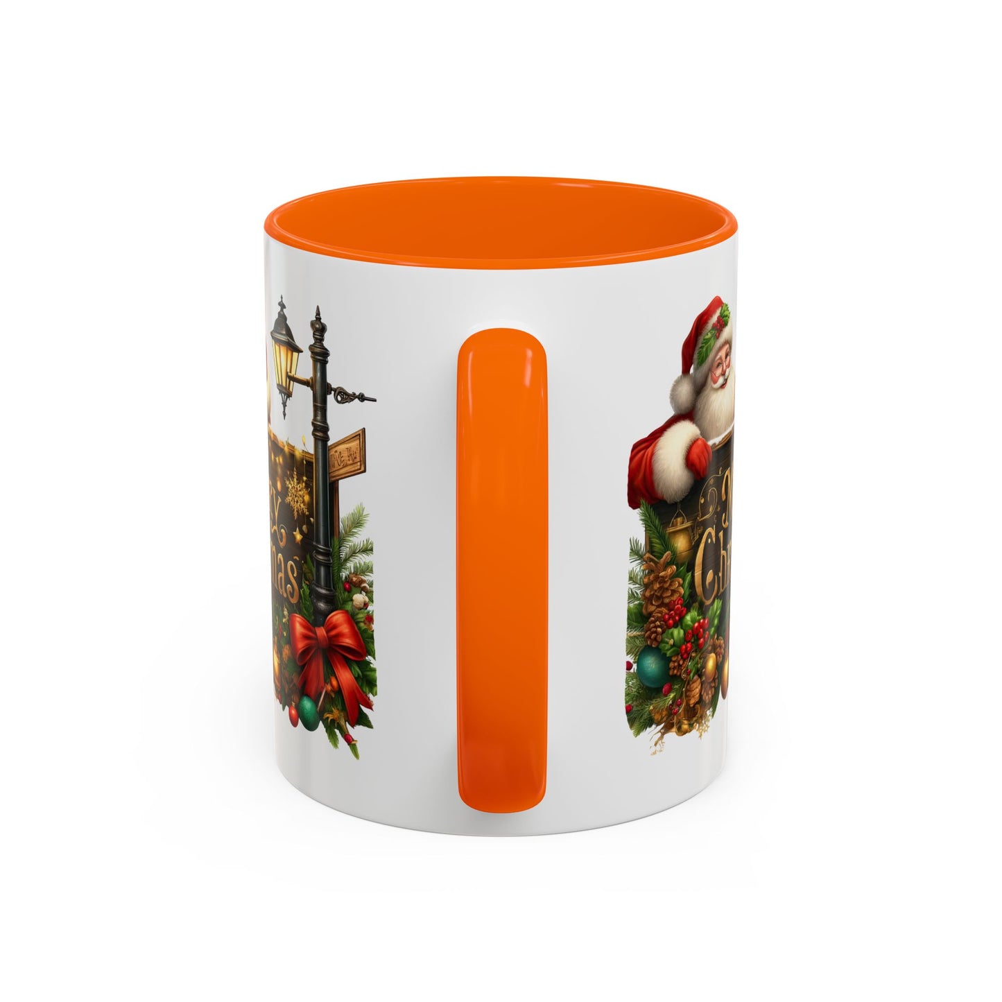 Christmas Mug - Merry Christmas Gold Text Santa Point Ornaments