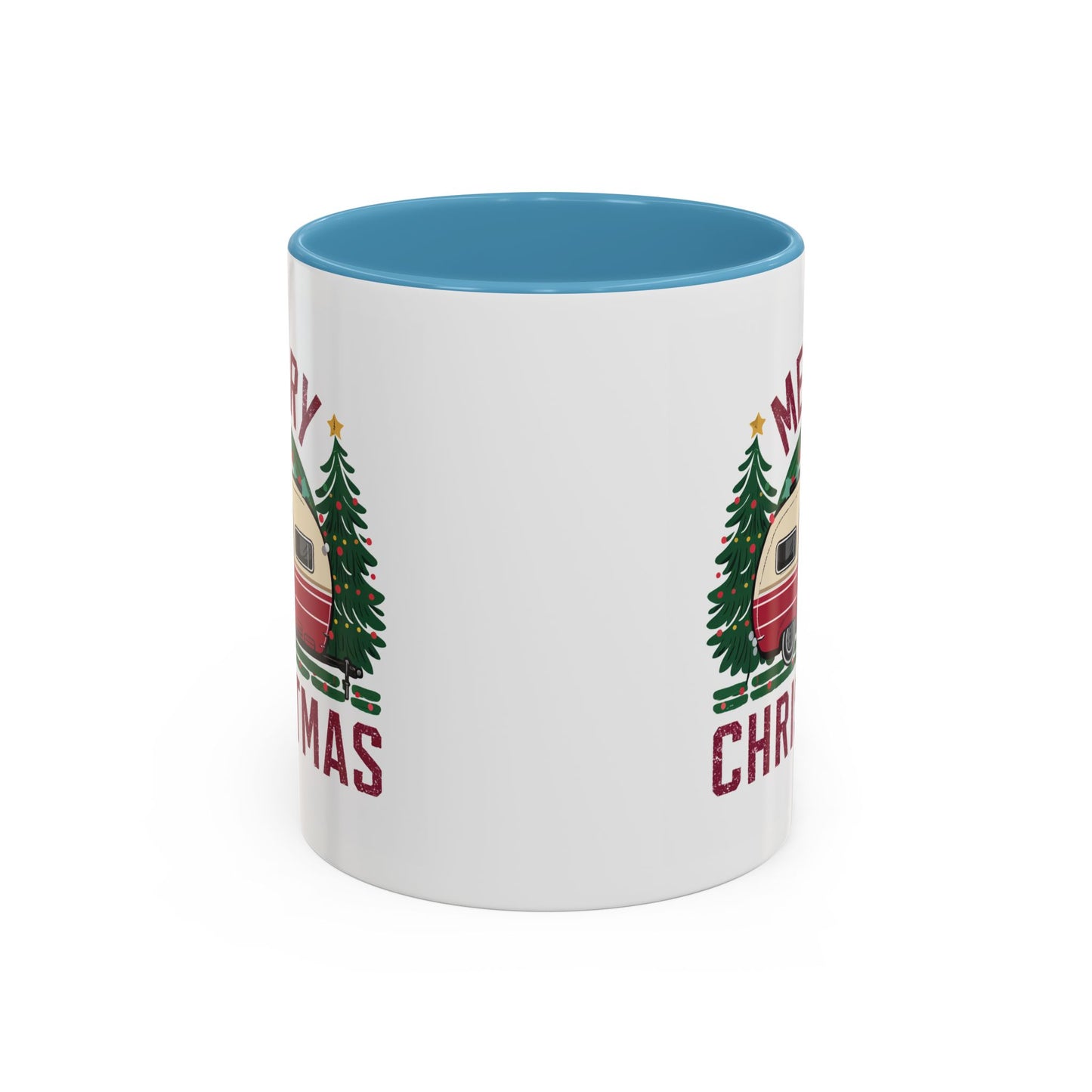 Christmas Mug - Merry Christmas Maroon Text Camper Trees