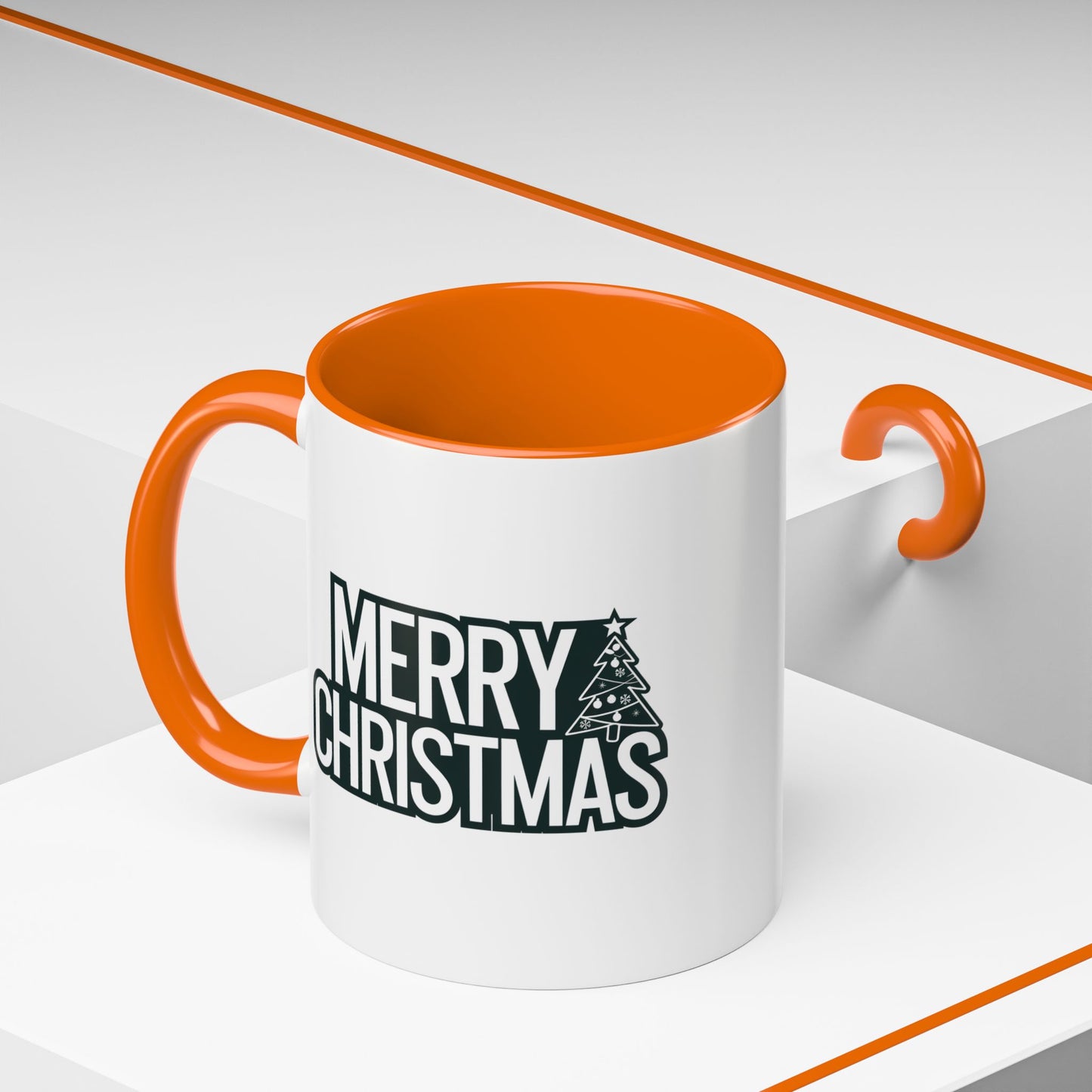 Christmas Mug - Merry Christmas White & Black Text Tree