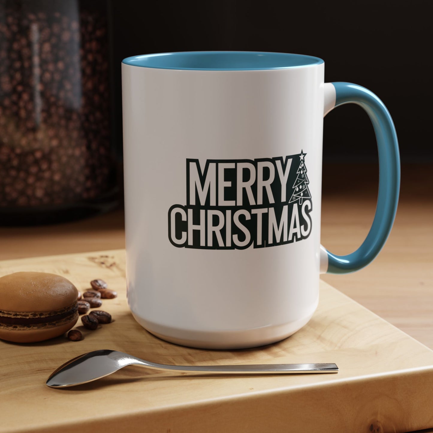 Christmas Mug - Merry Christmas White & Black Text Tree