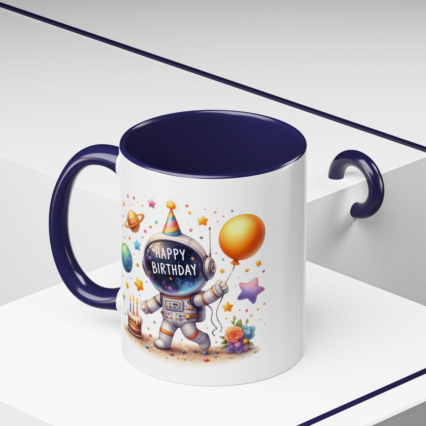 Birthday Mug - Happy Birthday Astronaut, Cake & Balloon