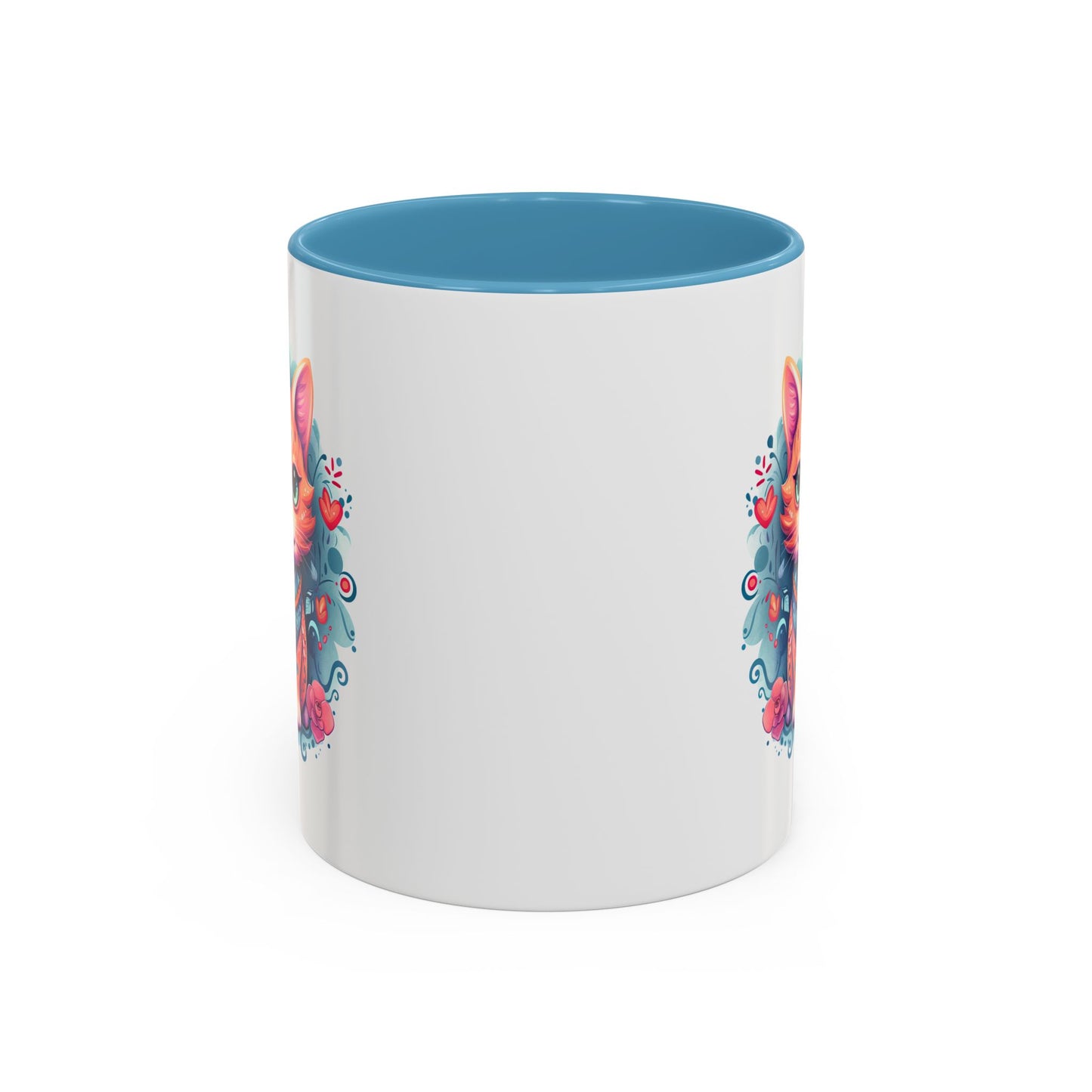 Animal  - Mystic Cat Turquoise & Coral Flowers