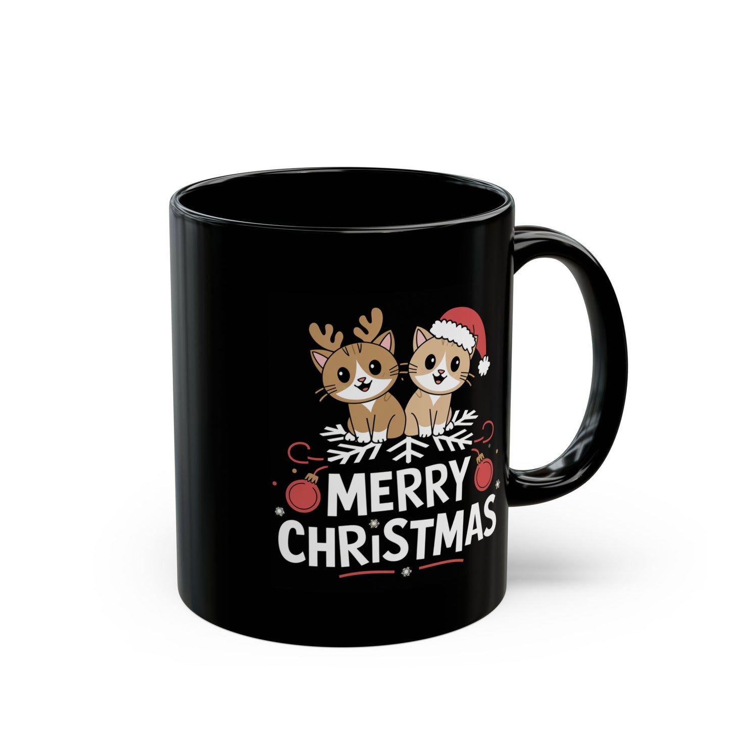 Christmas Mug - Merry Christmas White Text Cute Animals Ornaments