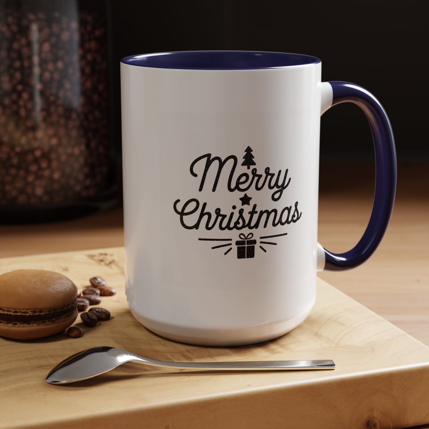 Christmas Mug - Merry Christmas Black Text Tree Star Present